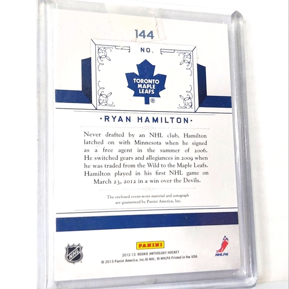 Ryan Hamilton Panini Dual Rookie Jersey & Autograph Hockey Card Maple Leafs - Picture 2 of 2